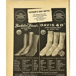 The Hertz representing Bachelors Friend & Davis 4D Men's Sox's"Vtg Print Ad 1967